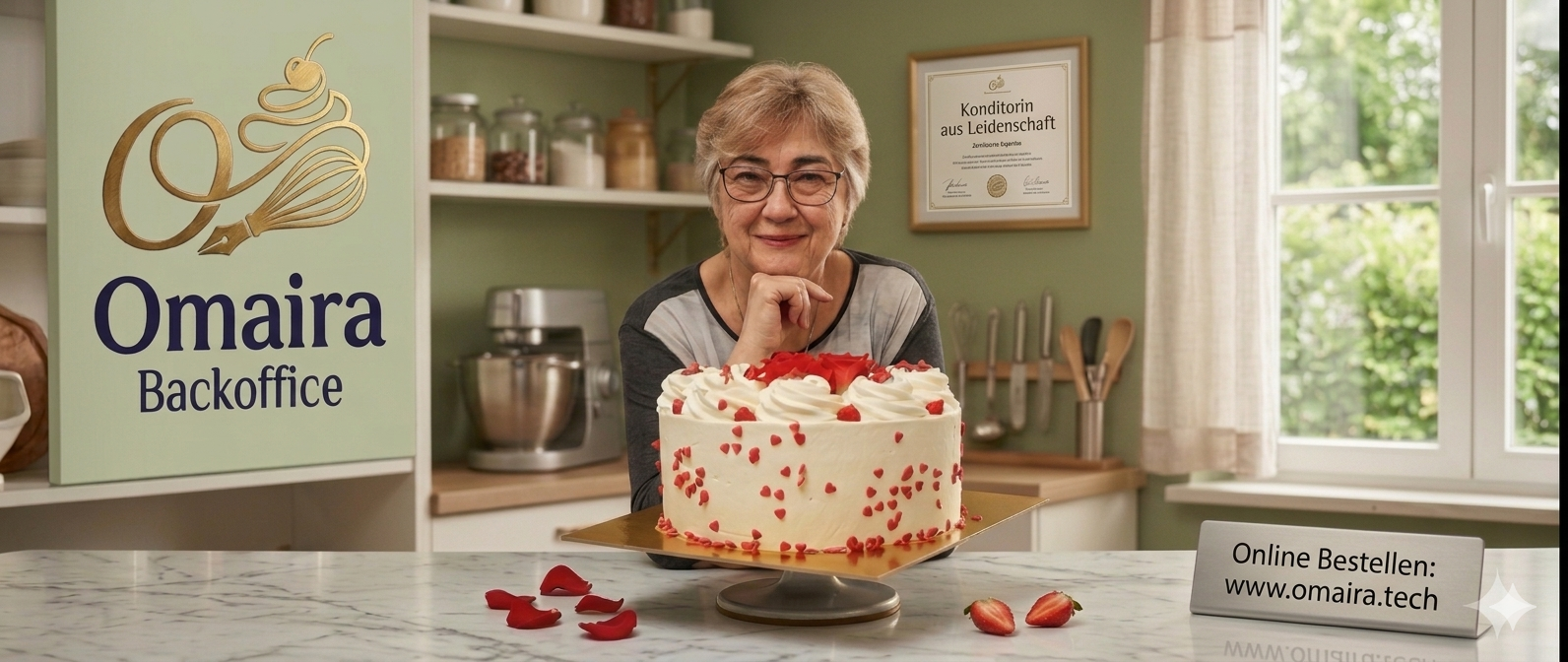 Irene Schulz von Omaira mit handgemachter Torte, bunten Macarons und Erdbeeren — Backen aus Liebe, handgemachte Glücksmomente.