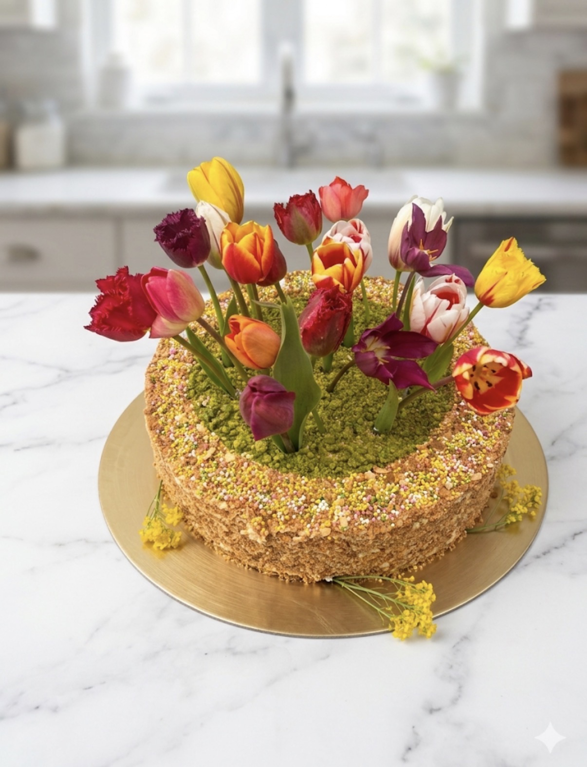 Frühlings-Medovik mit Tulpen