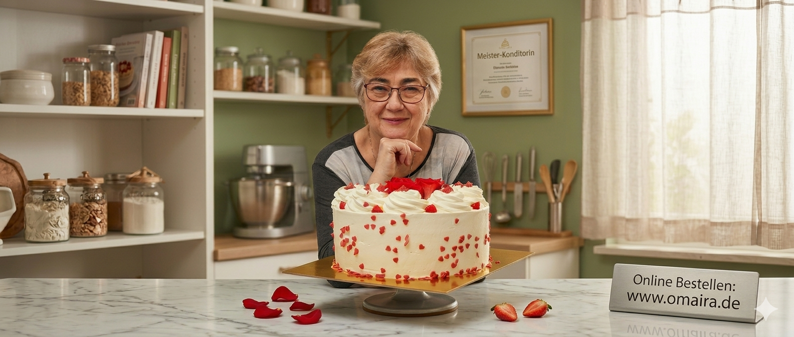 Omaira — Meister-Konditorin mit Erdbeer-Sahne-Torte